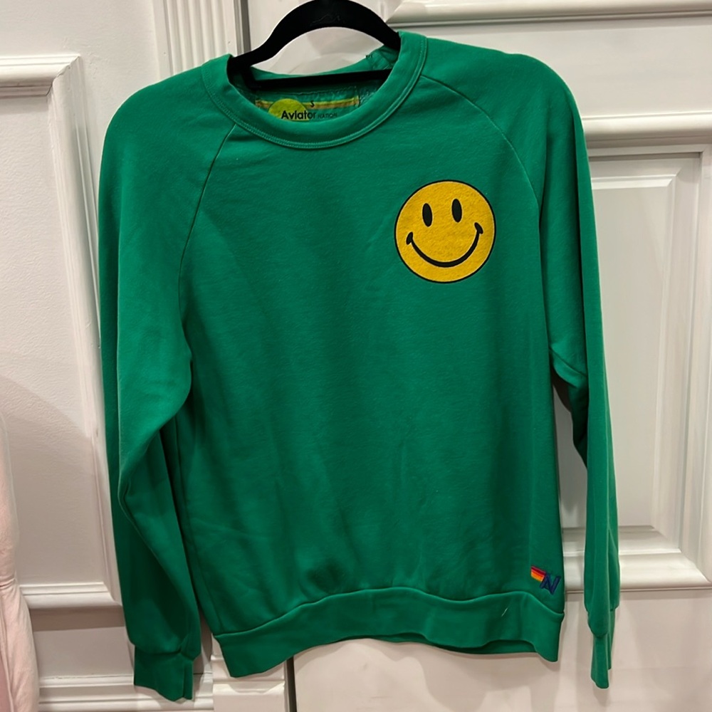 Aviator Nation sweatshirt green smiley face size Small EUC